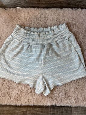 High-Waist Smocked Striped Women's Shorts in Light Blue